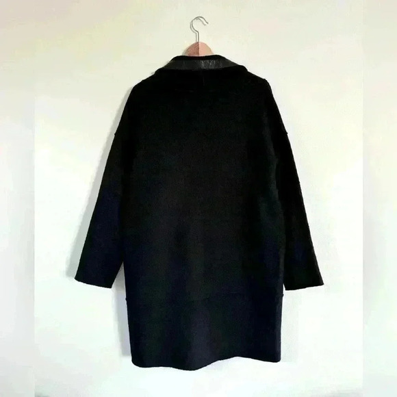 Eileen Fisher Oversized Wool Coat Leather Trim Size XSS - Picture 2 of 5